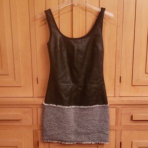 Hot, faux leather/tweed mini dress